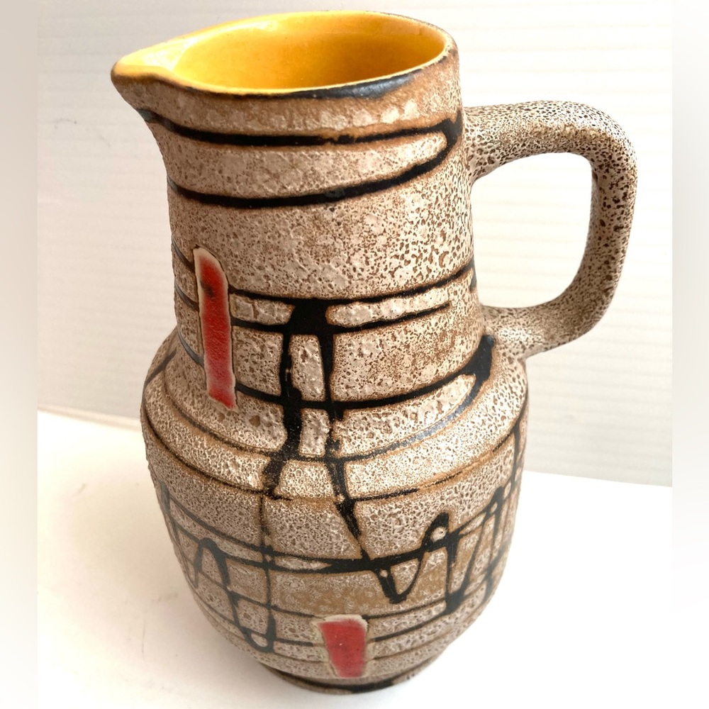 Vintage Ceramic pitcher Mid Century Modern abstract pattern ceramics unique